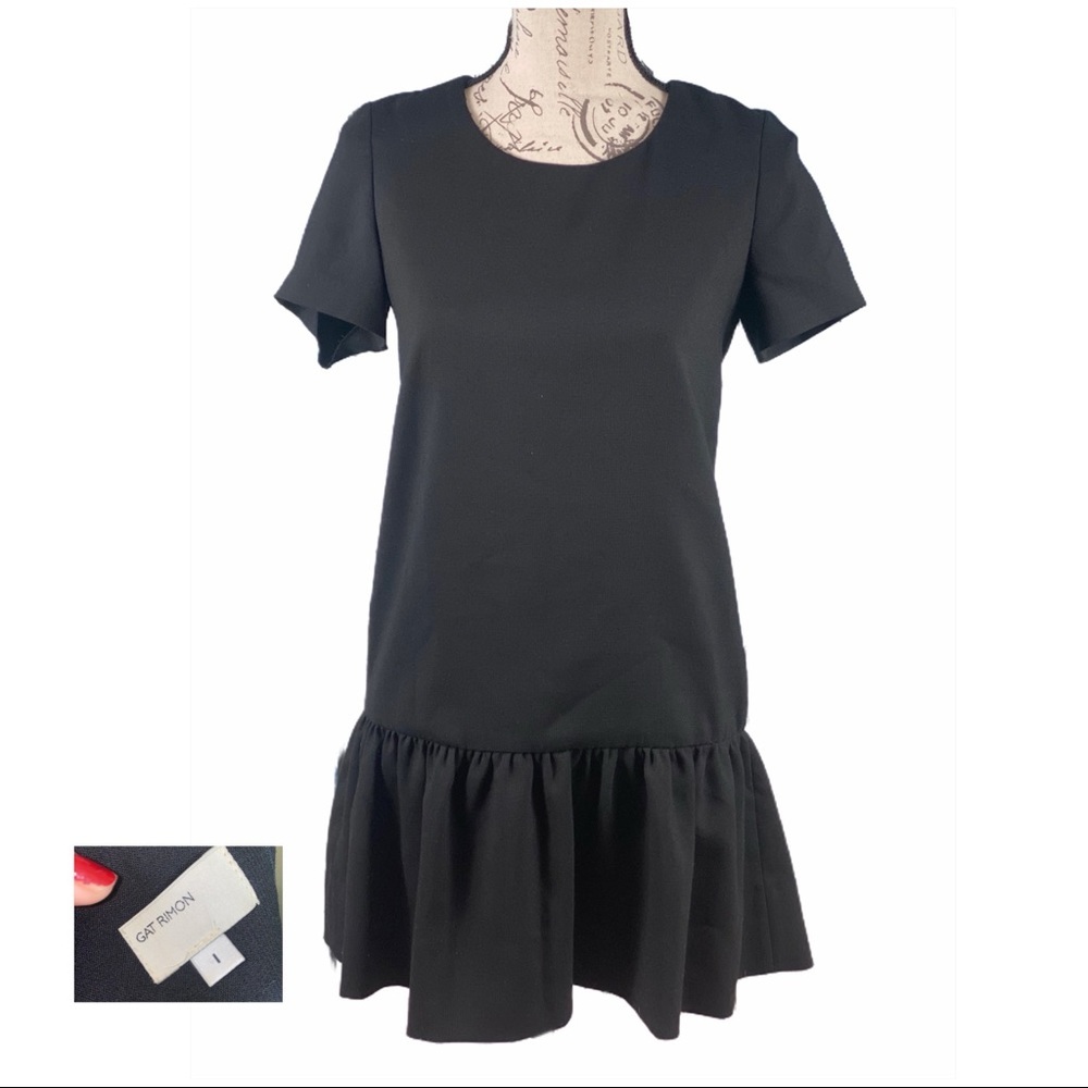 Gat Rimon Black Woven Ruffle Hem Shift Dress